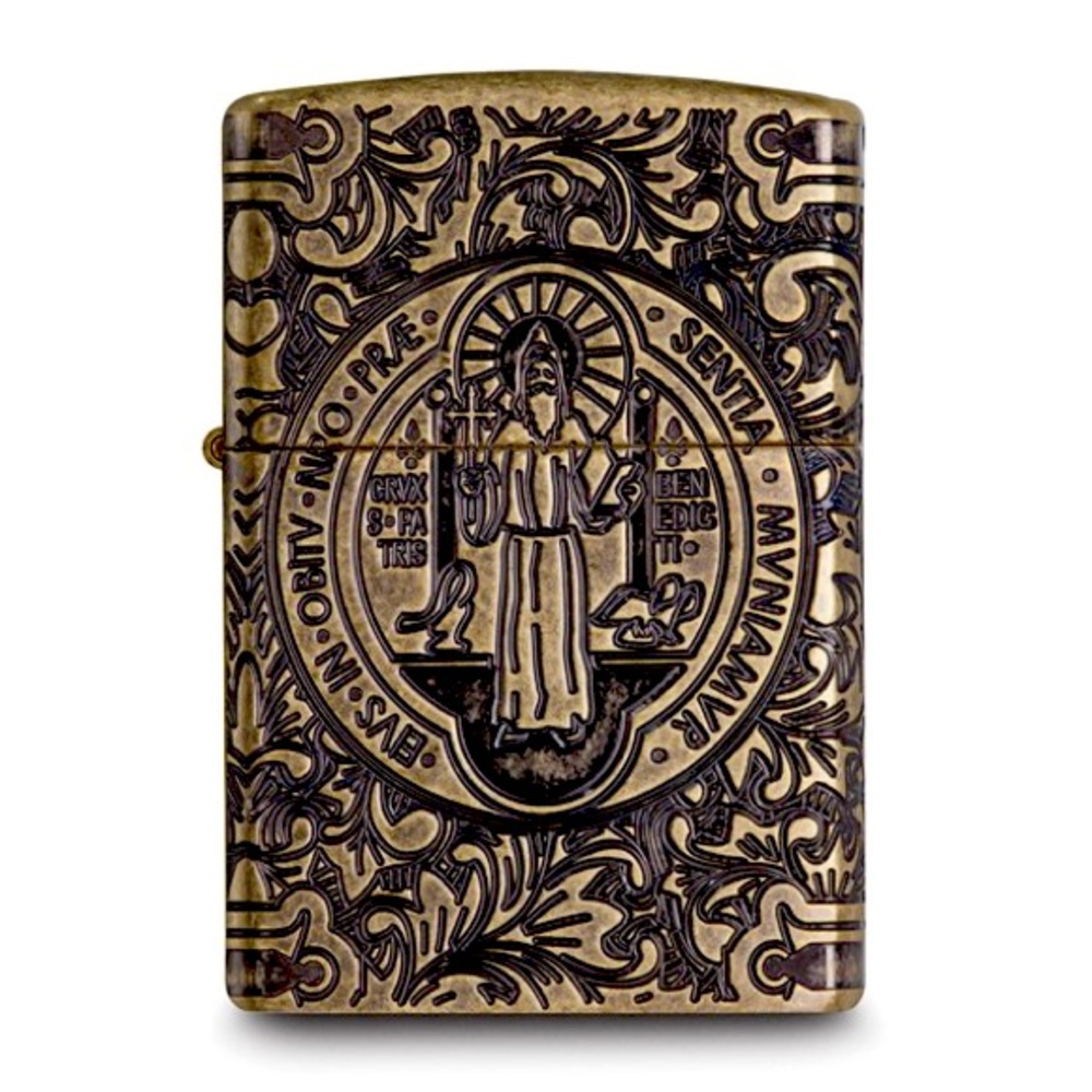 Saint Benedict Brass Zippo Lighter